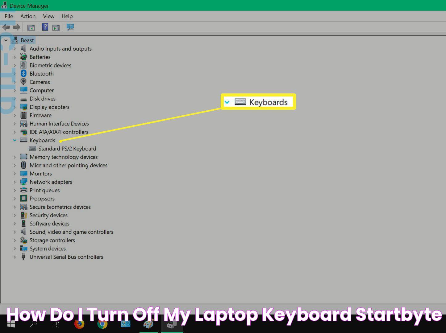 How do i turn off my laptop keyboard startbyte