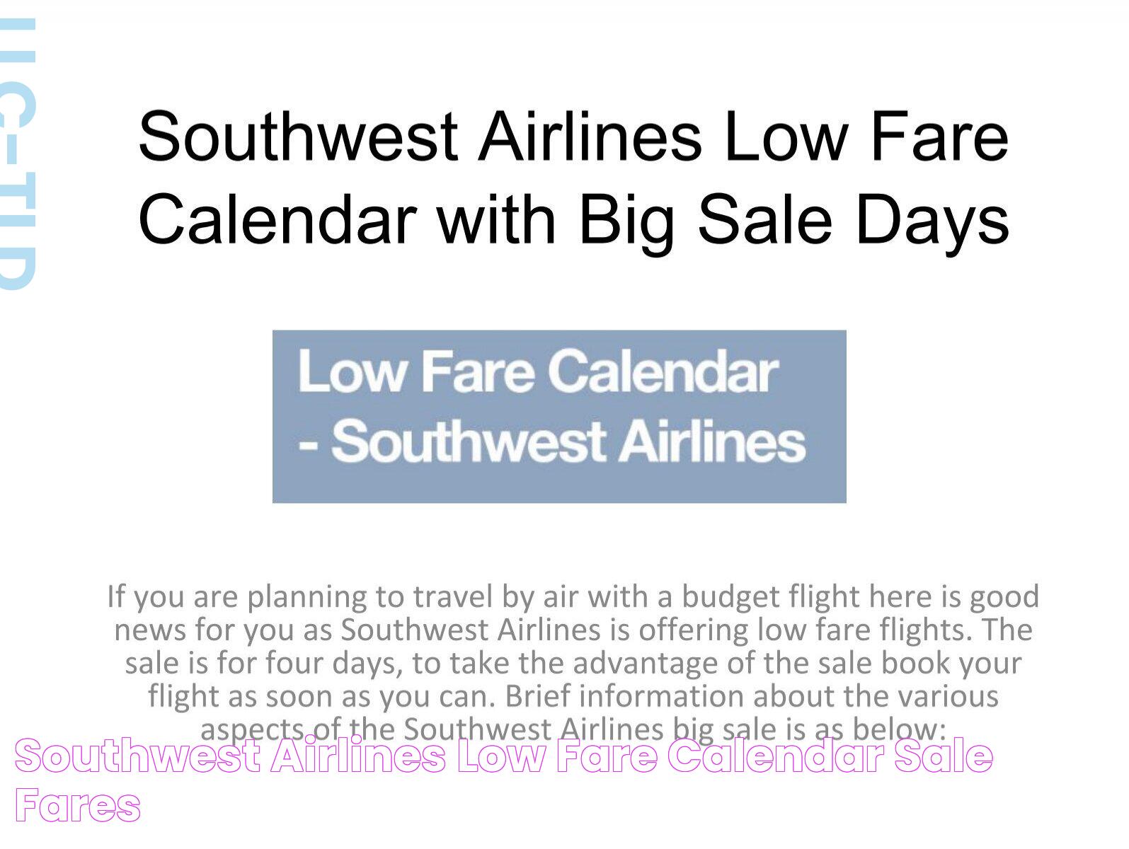 Southwest Airlines Low Fare Calendar: Your Ultimate Guide To Affordable Travel