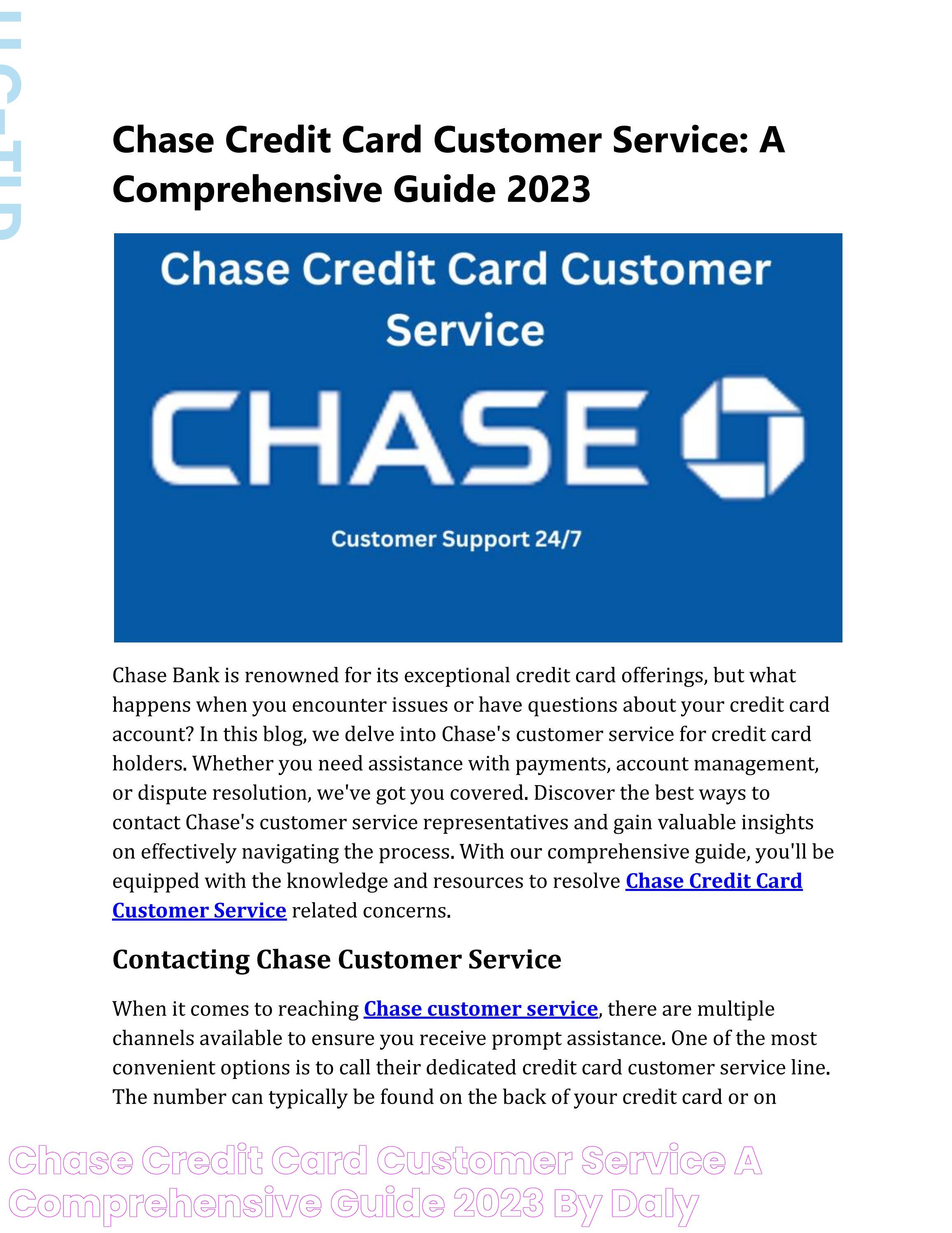 Chase Credit Card Customer Service A Comprehensive Guide 2023 by daly