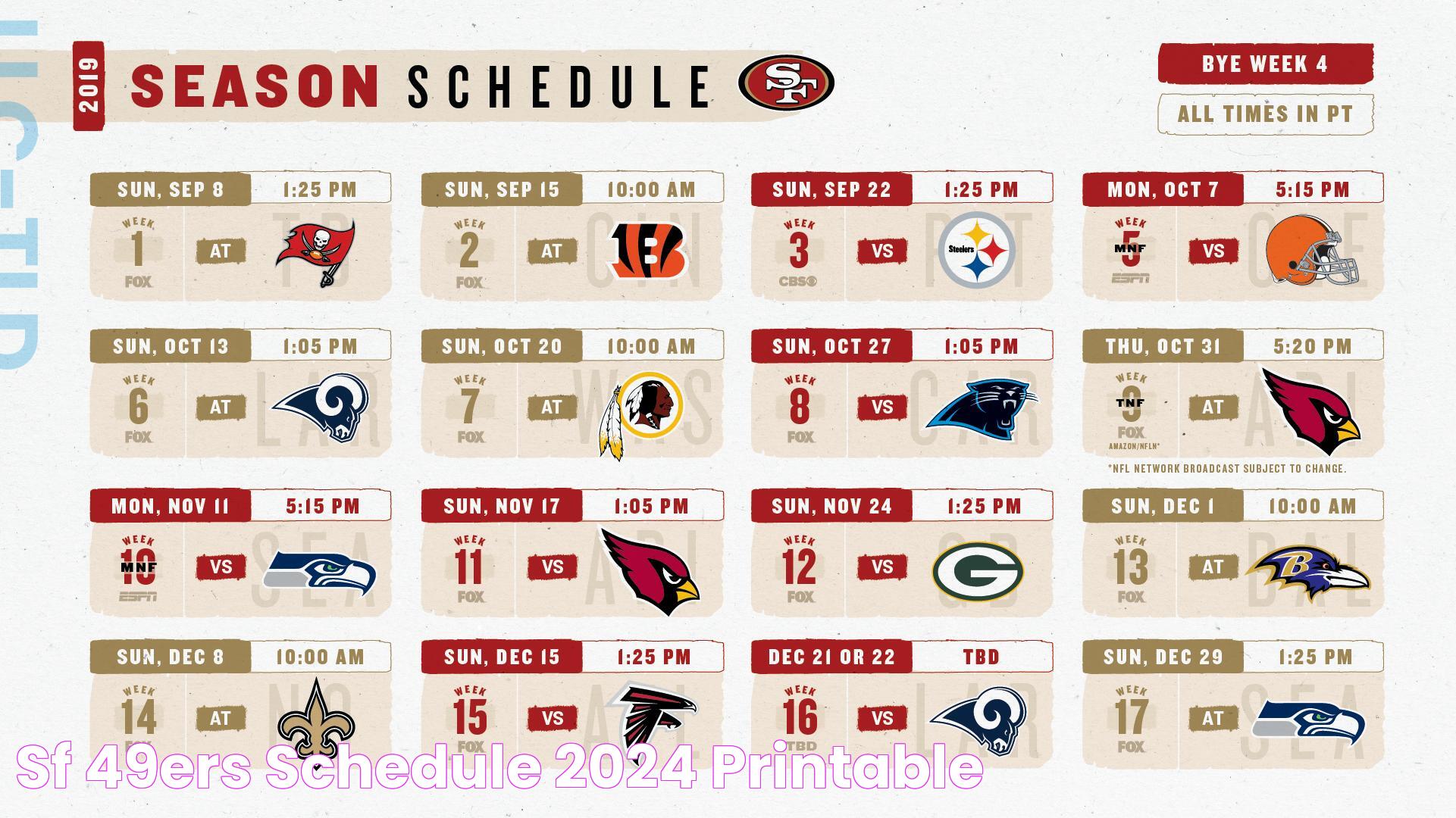 Sf 49ers Schedule 2024 Printable