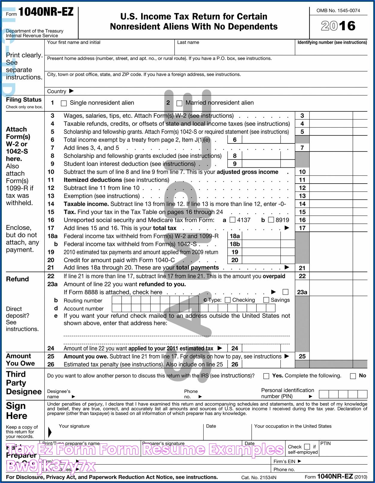 Tax Ez Form Form Resume Examples Bw9jk37Y7X