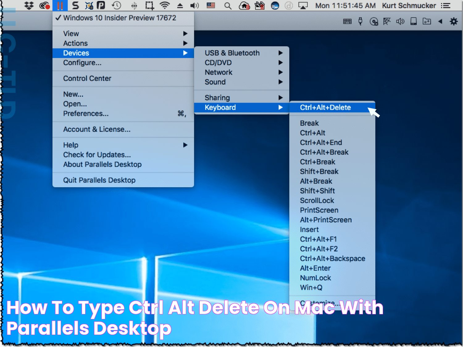 How to type CTRL + ALT + Delete on Mac with Parallels Desktop