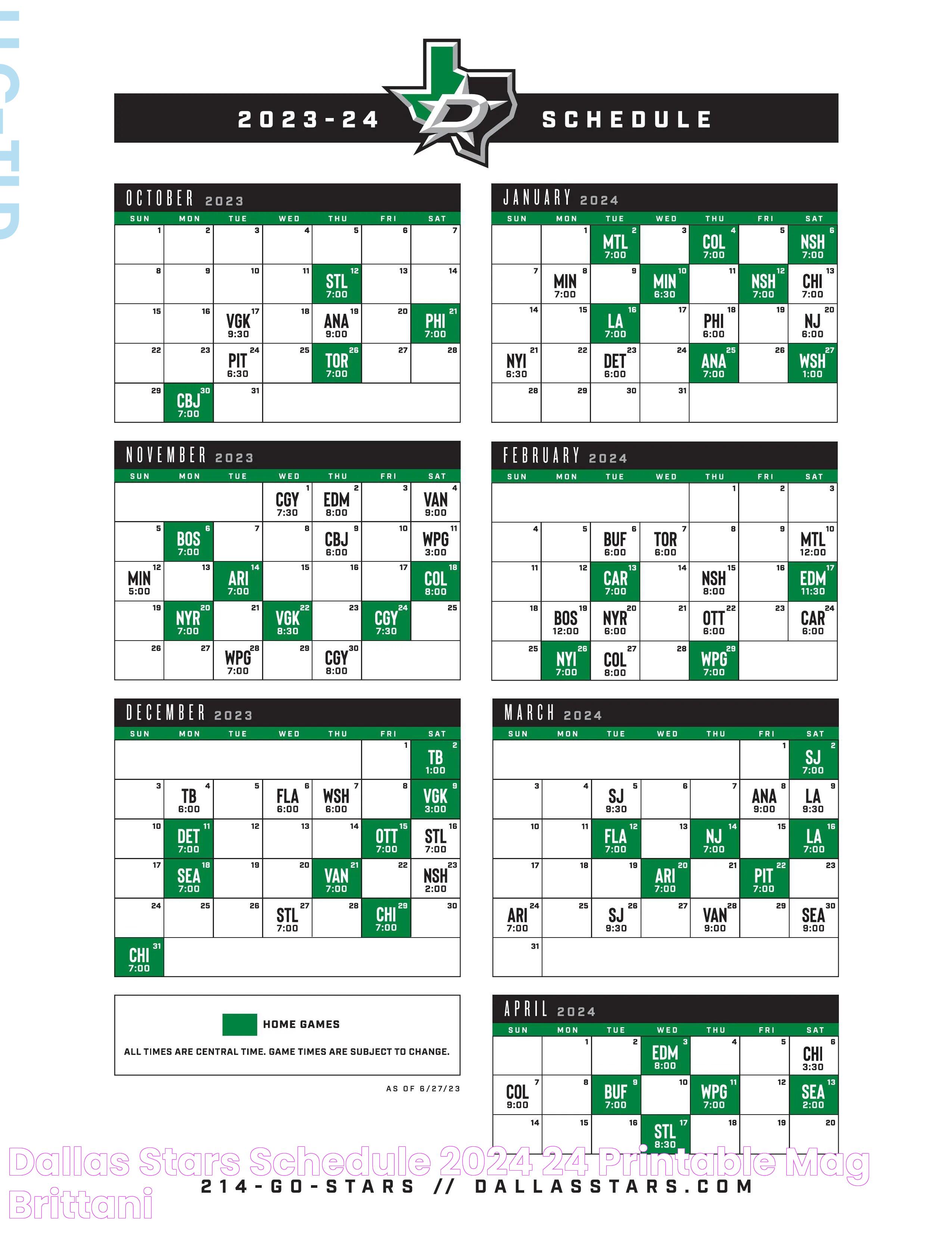 Dallas Stars Schedule 2024 24 Printable mag brittani