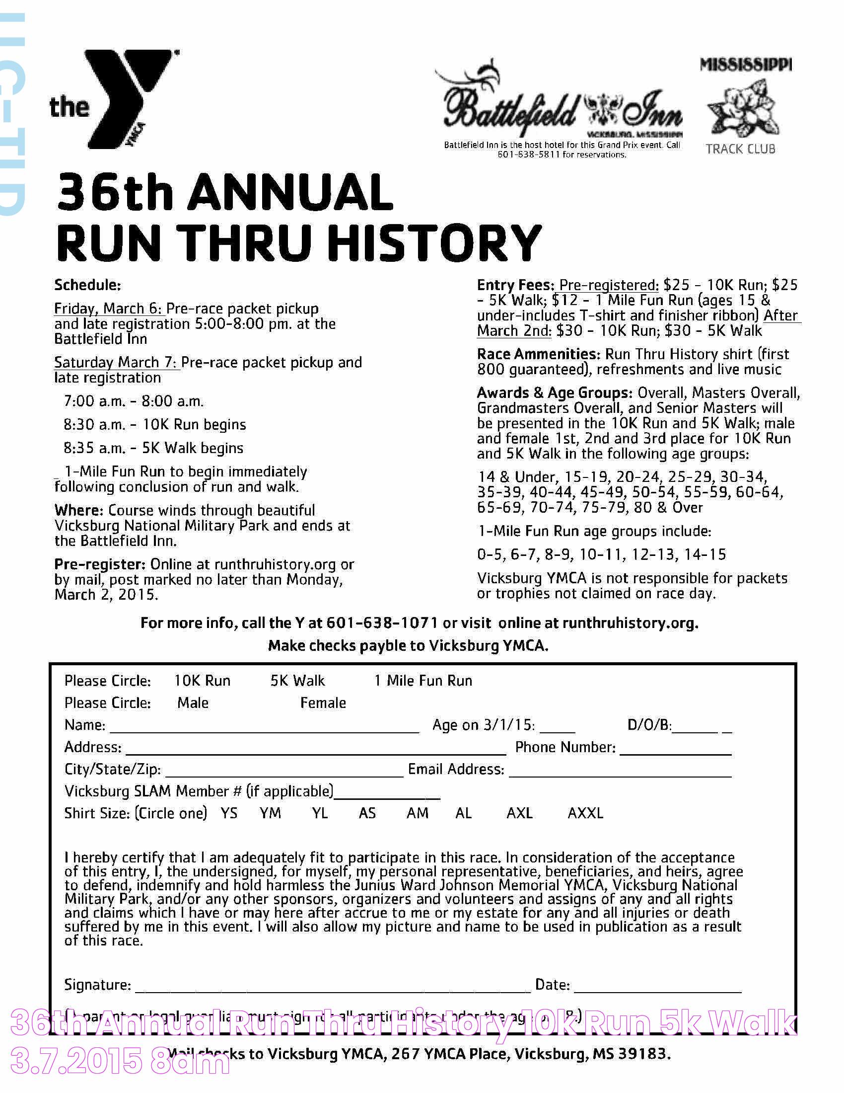 36th Annual Run Thru History 10k Run/5k Walk 3.7.2015 8AM