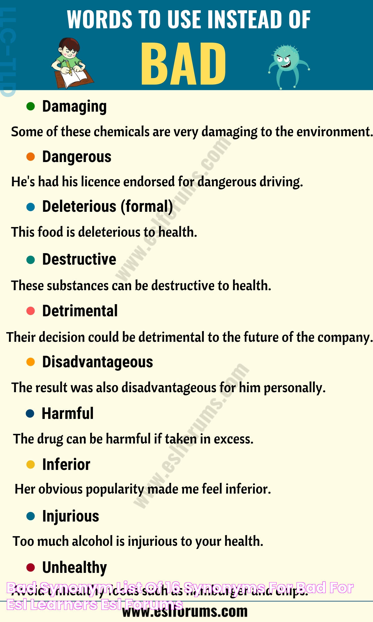 BAD Synonym List of 16 Synonyms for Bad for ESL Learners ESL Forums