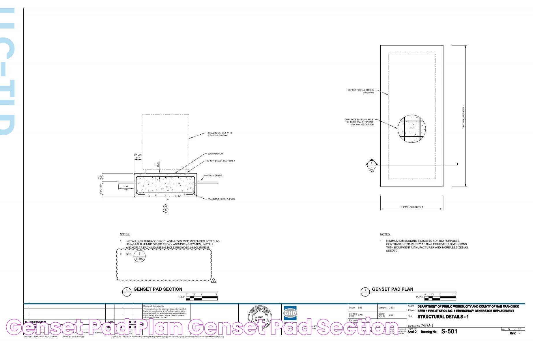 GENSET PAD PLAN GENSET PAD SECTION