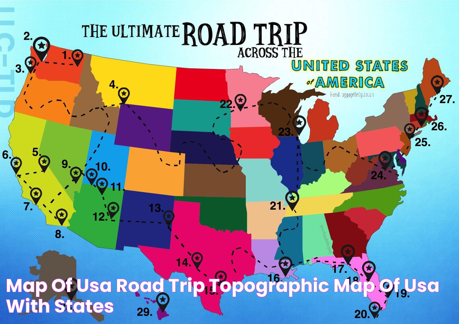 Map Of Usa Road Trip Topographic Map of Usa with States