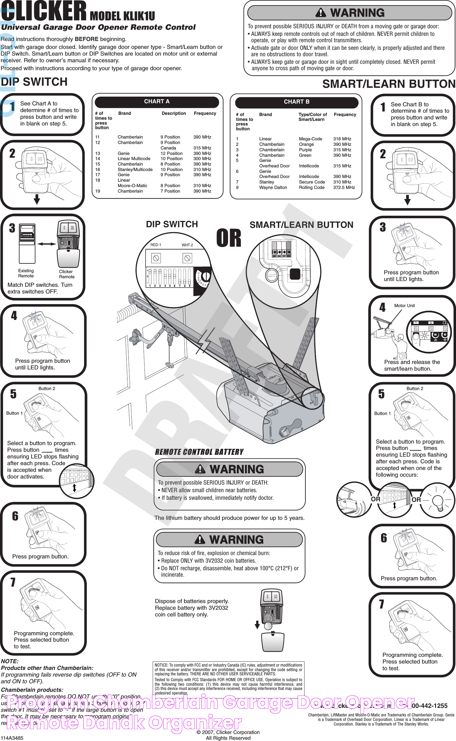 Program Chamberlain Garage Door Opener Remote Dandk Organizer