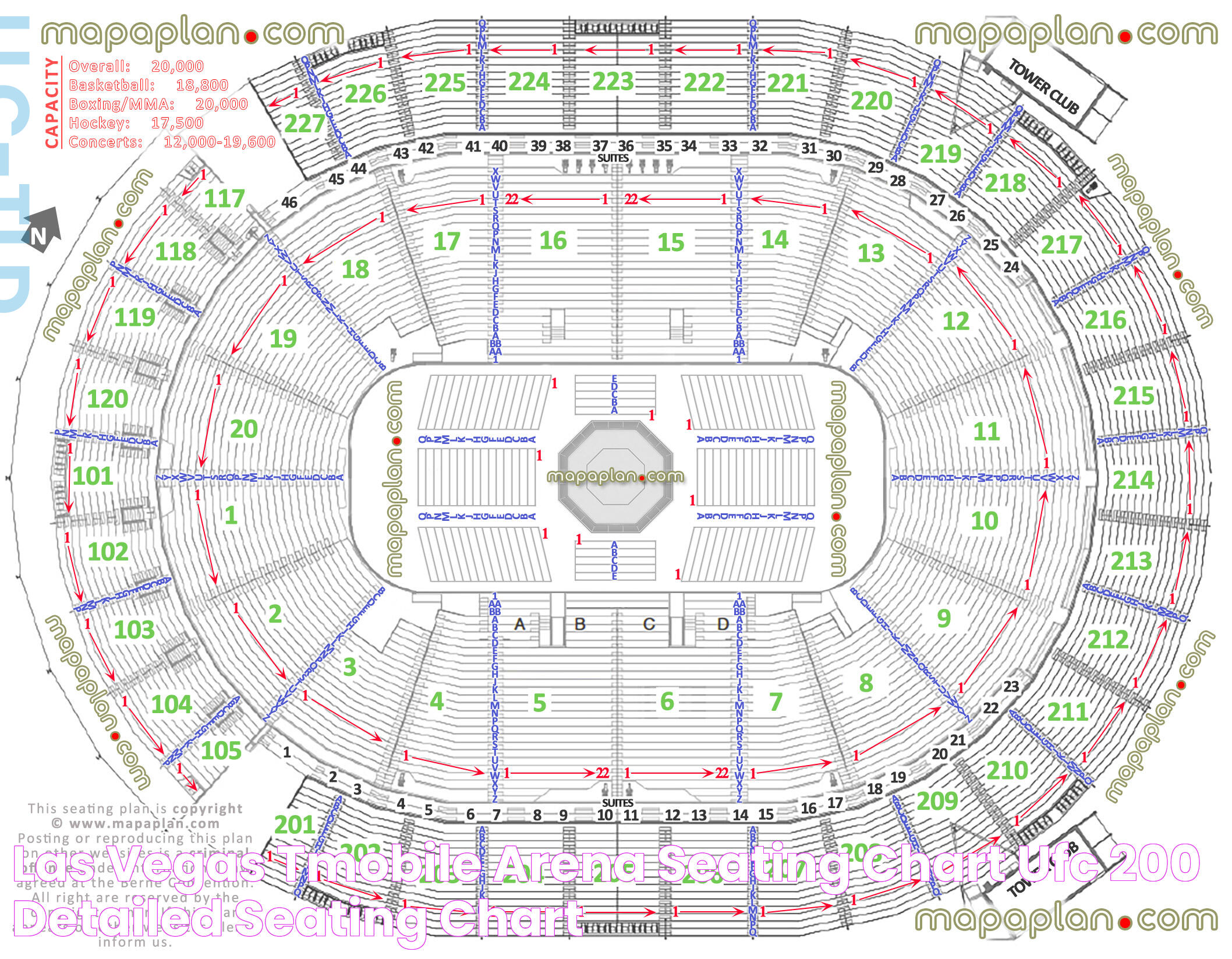 Las Vegas TMobile Arena seating chart UFC 200 detailed seating chart