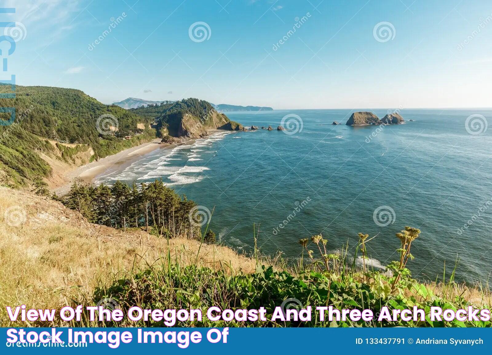 View of the Oregon Coast and Three Arch Rocks Stock Image Image of