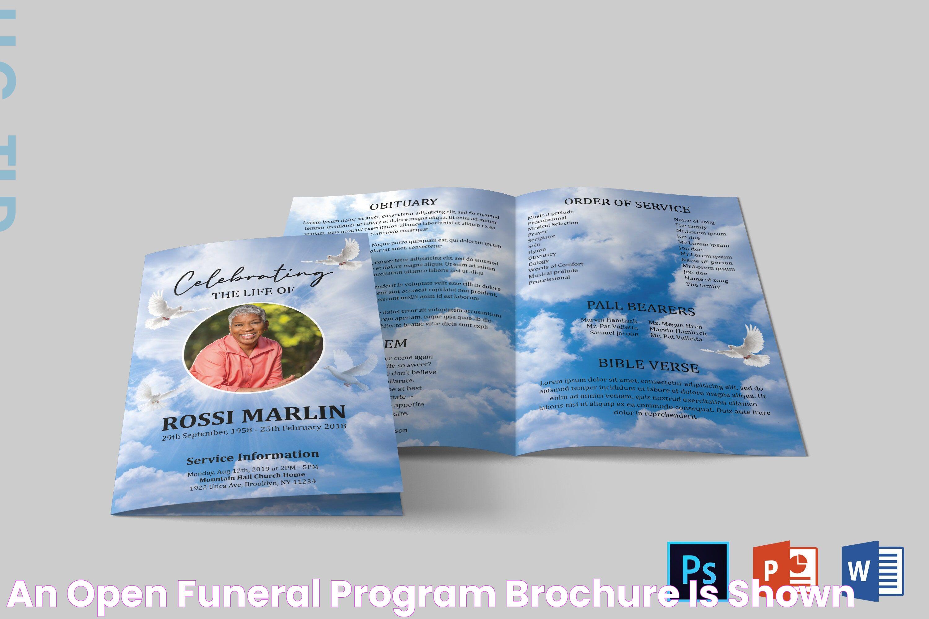 an open funeral program brochure is shown